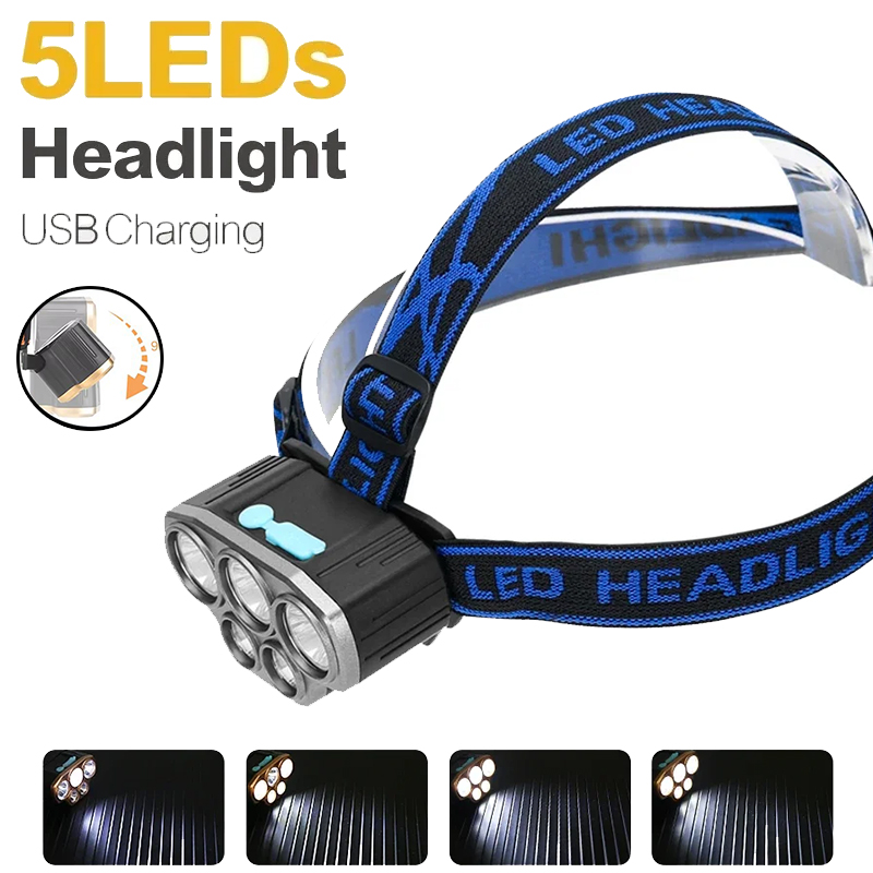 Running Headlamp - Oplaadbare 5 LED-koplamp Ultra heldere krachtige