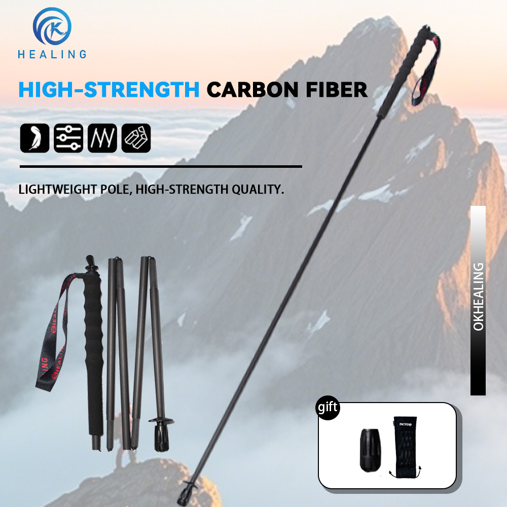 Trekking Pole Carbon - OKHEALING 110g Ultralichte 5-delige opvouwbare carbon